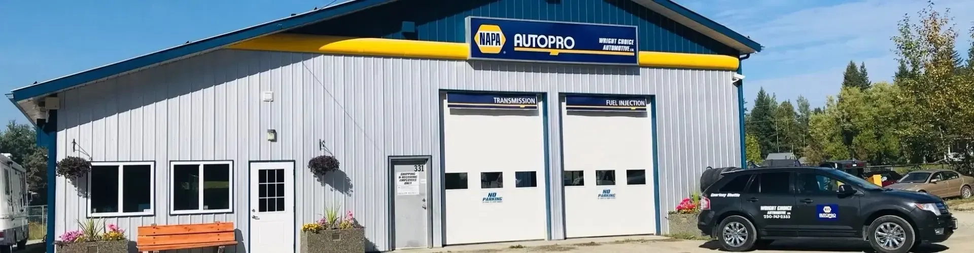 Wright Choice Automotive shop exterior with two service bays